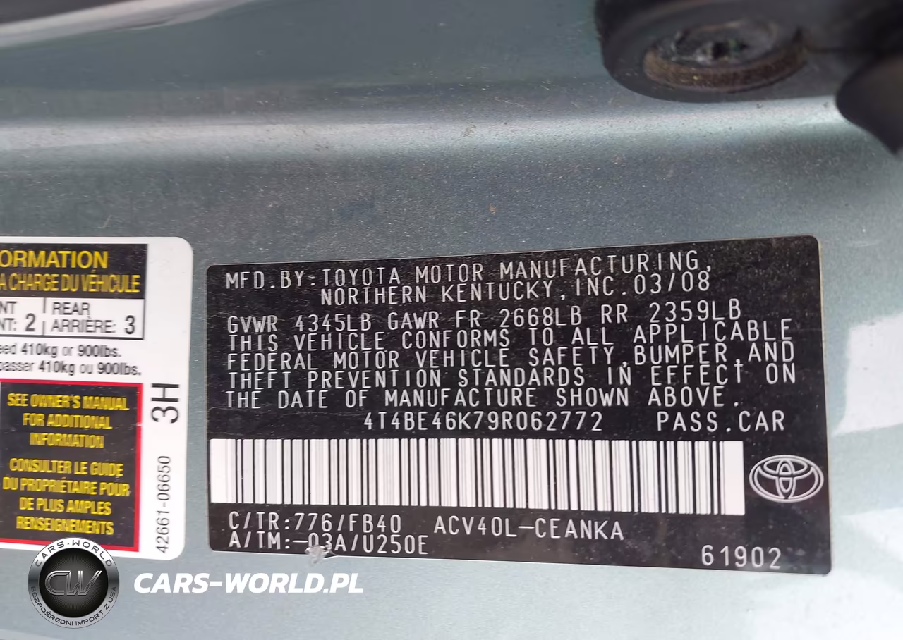 2009 Toyota Camry Le VIN:4T4BE46K79R062772 - 9