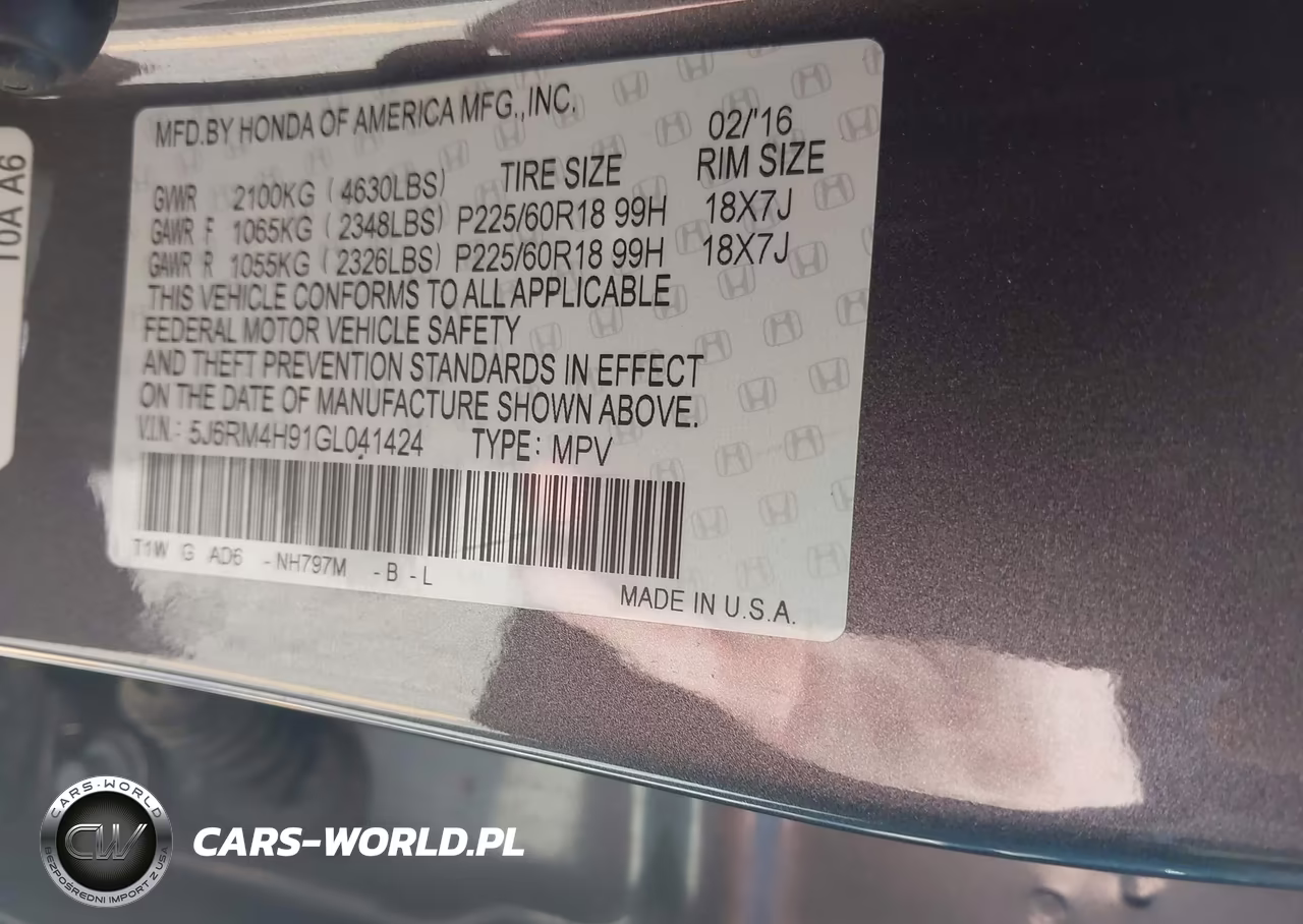 2016 Honda Cr-V Touring VIN:5J6RM4H91GL041424 - 9