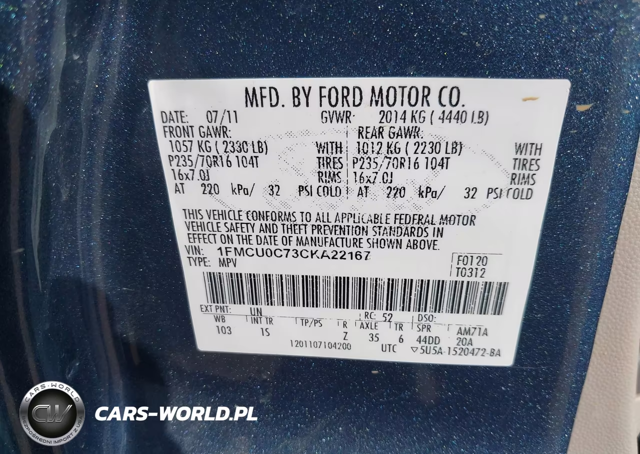 2012 Ford Escape Xls VIN:1FMCU0C73CKA22167 - 9