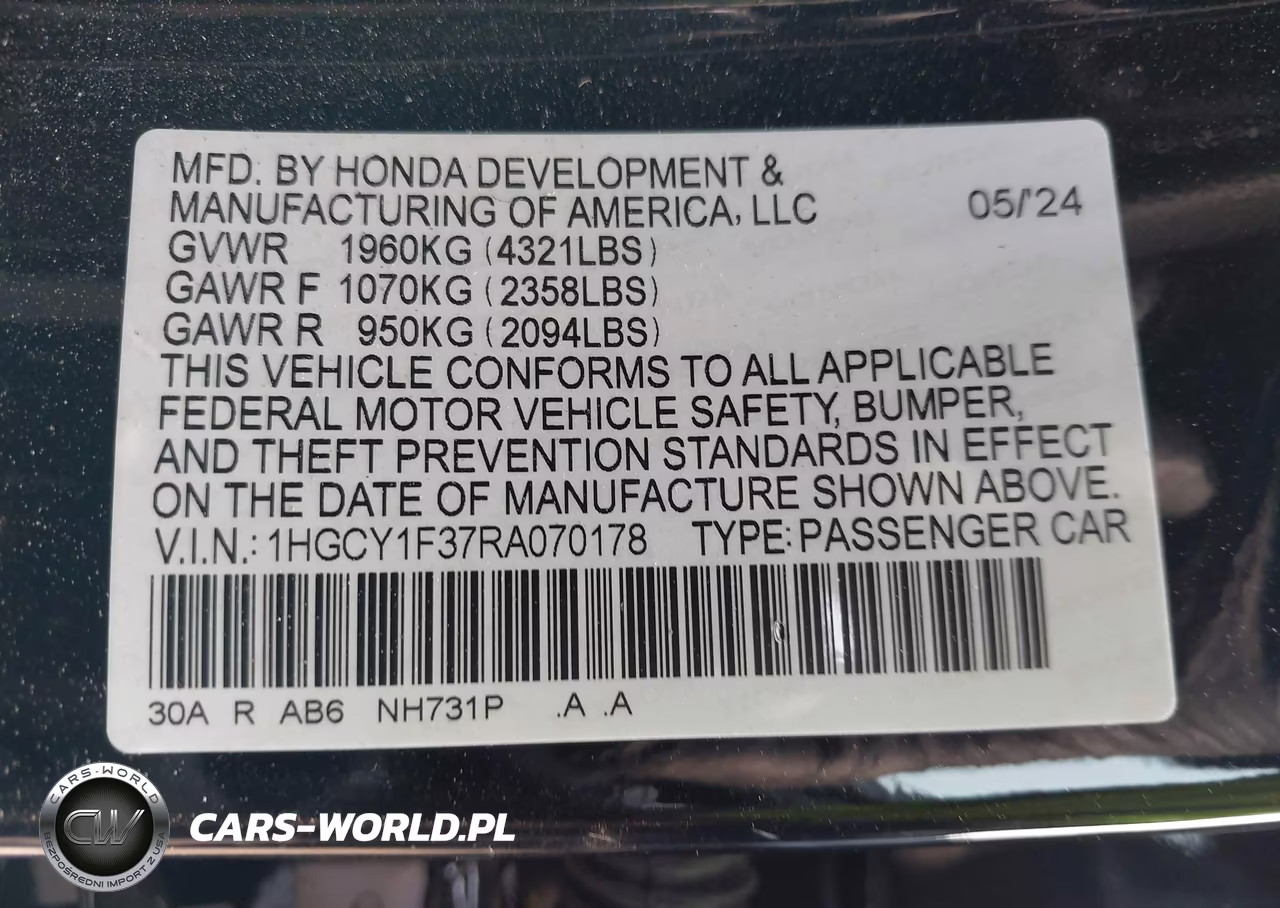 2024 Honda Accord Ex VIN:1HGCY1F37RA070178 - 9