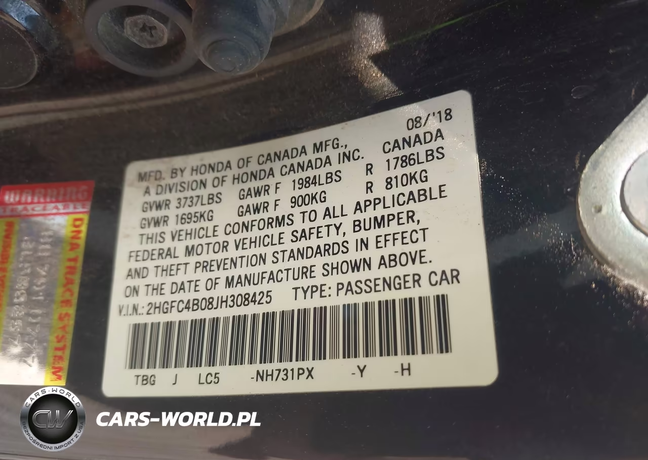 2018 Honda Civic Lx-P VIN:2HGFC4B08JH308425 - 9