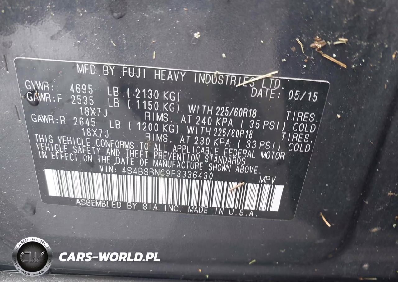 2015 Subaru Outback 2.5I Limited VIN:4S4BSBNC9F3336430 - 9