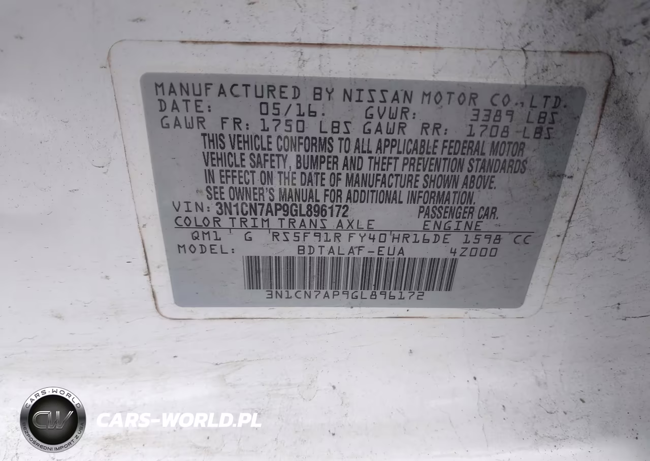 2016 Nissan Versa 1.6 S VIN:3N1CN7AP9GL896172 - 9