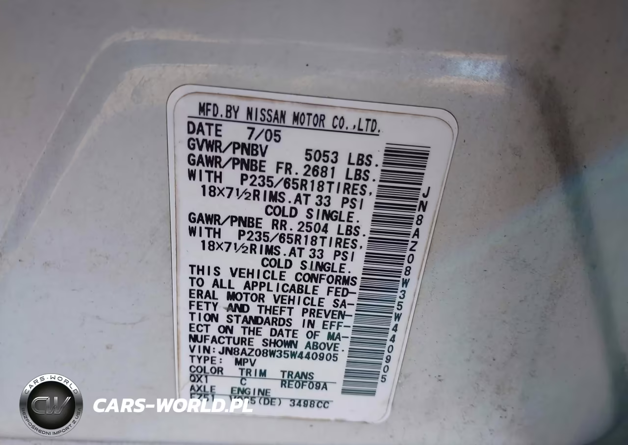 2005 Nissan Murano S VIN:JN8AZ08W35W440905 - 9