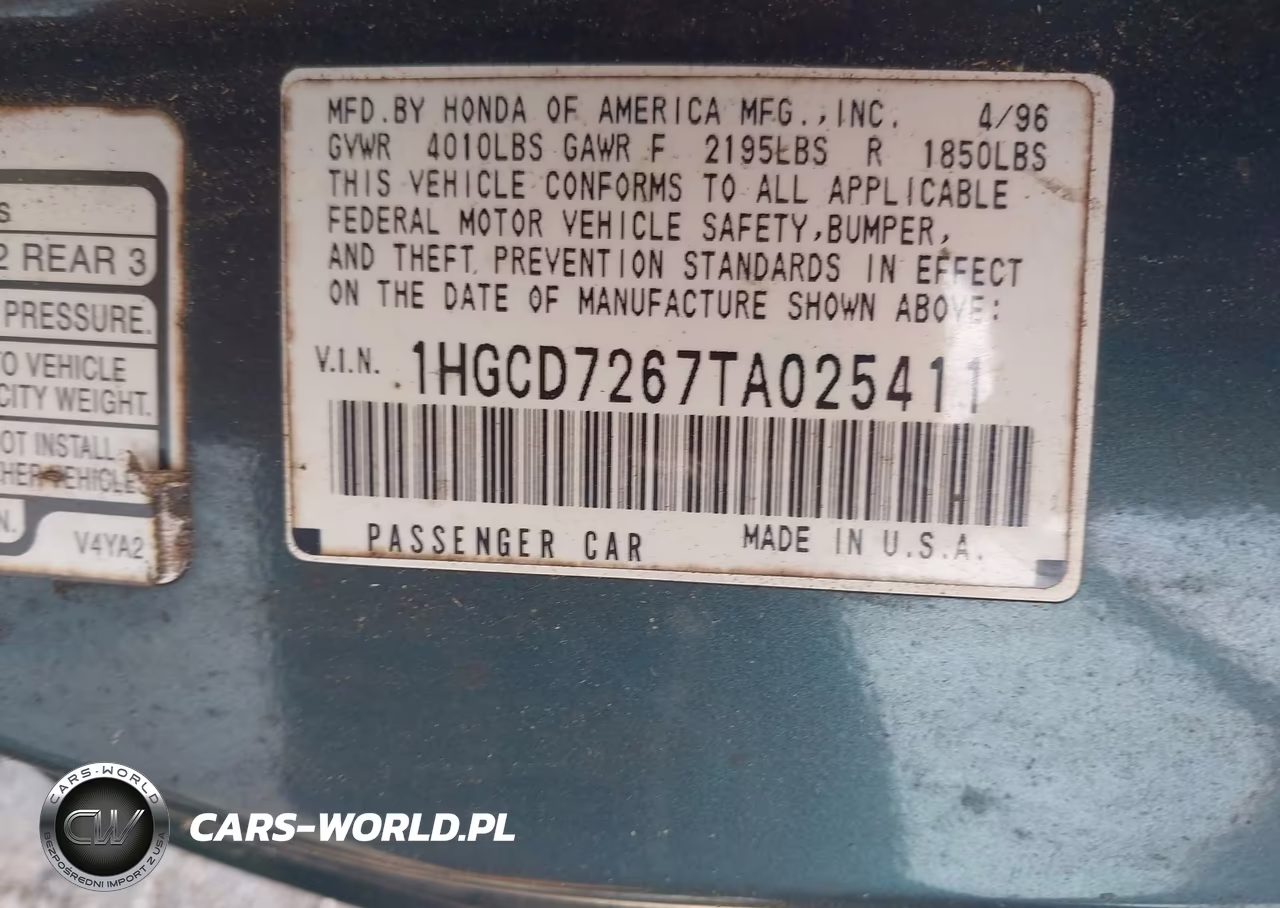 1996 Honda Accord Ex VIN:1HGCD7267TA025411 - 9