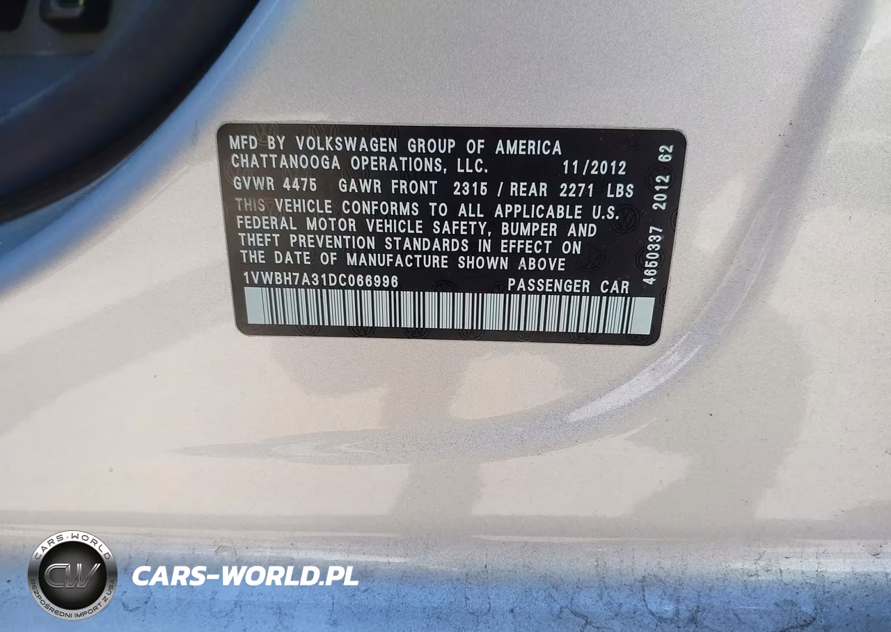 2013 Volkswagen Passat 2.5L Se VIN:1VWBH7A31DC066996 - 9