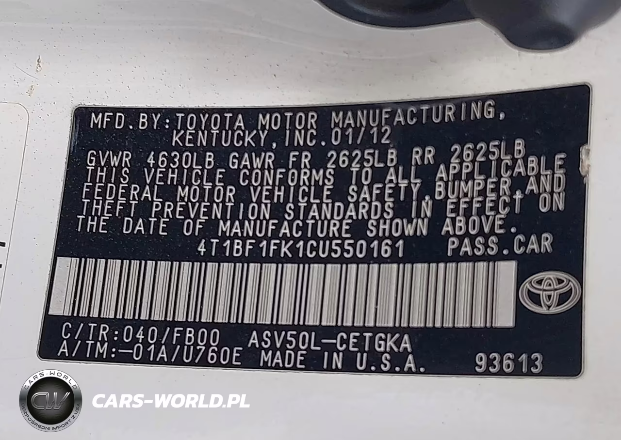 2012 Toyota Camry Xle VIN:4T1BF1FK1CU550161 - 9