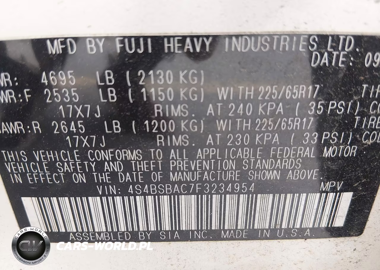 2015 Subaru Outback 2.5I VIN:4S4BSBAC7F3234954 - 9