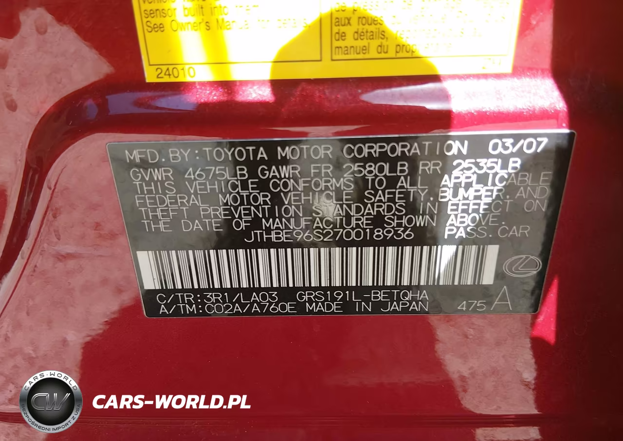 2007 Lexus Gs 350 VIN:JTHBE96S270018936 - 9