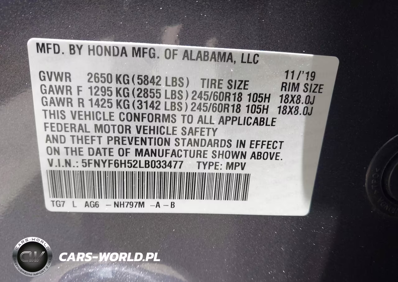 2020 Honda Pilot Awd Ex-L VIN:5FNYF6H52LB033477 - 9