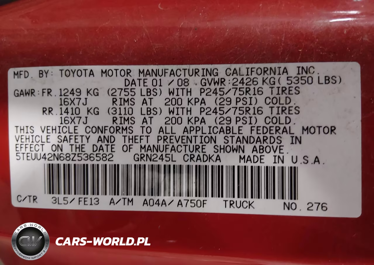 2008 Toyota Tacoma Base V6 VIN:5TEUU42N68Z536582 - 9