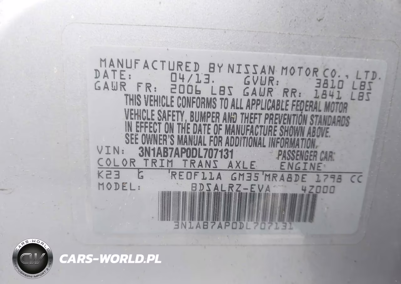 2013 Nissan Sentra Sr VIN:3N1AB7AP0DL707131 - 9