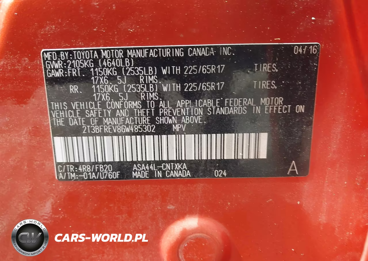 2016 Toyota Rav4 Le VIN:2T3BFREV8GW485302 - 9
