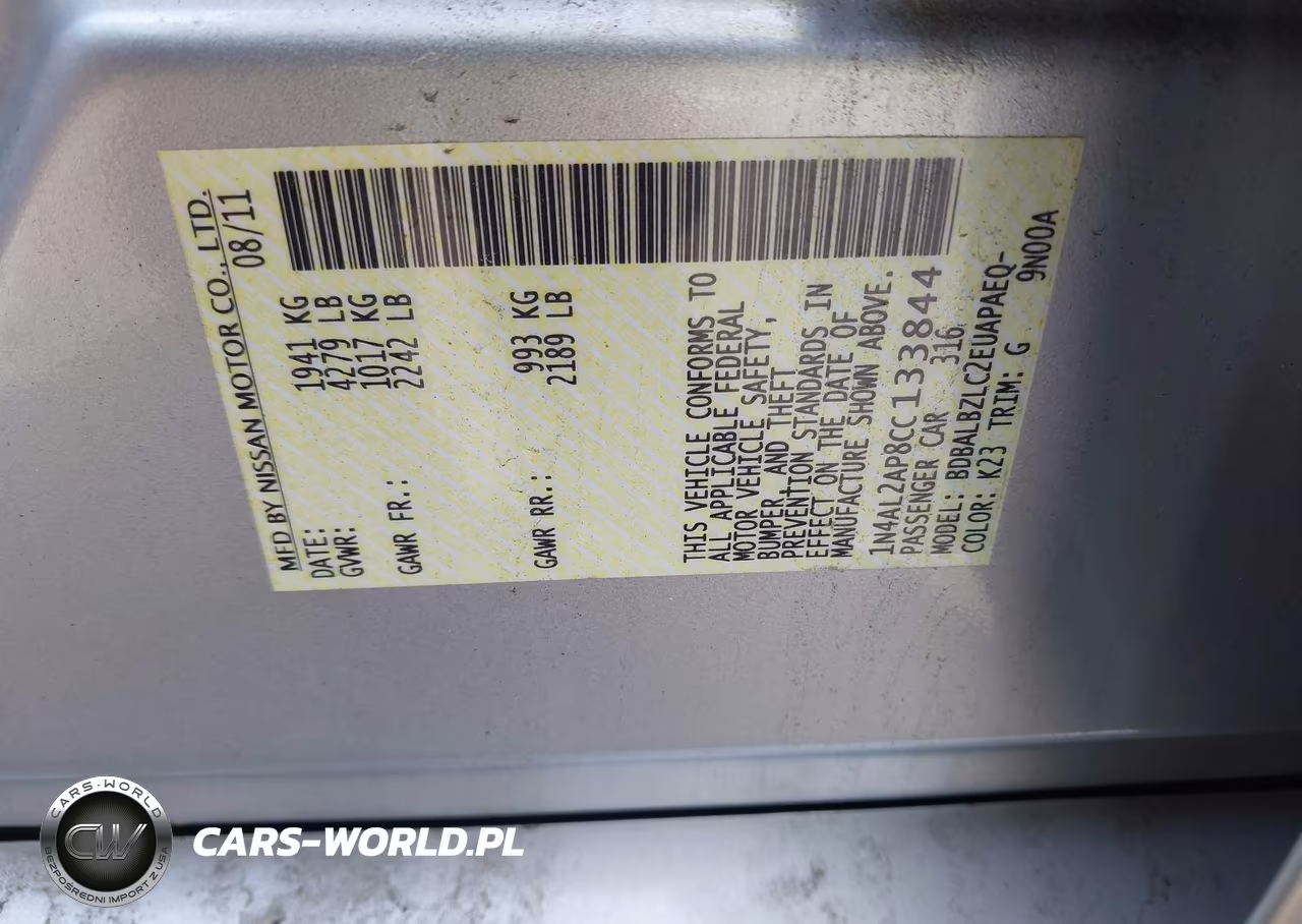 2012 Nissan Altima 2.5 S VIN:1N4AL2AP8CC133844 - 9