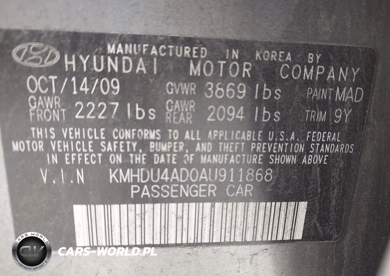 2010 Hyundai Elantra Gls VIN:KMHDU4AD0AU911868 - 9