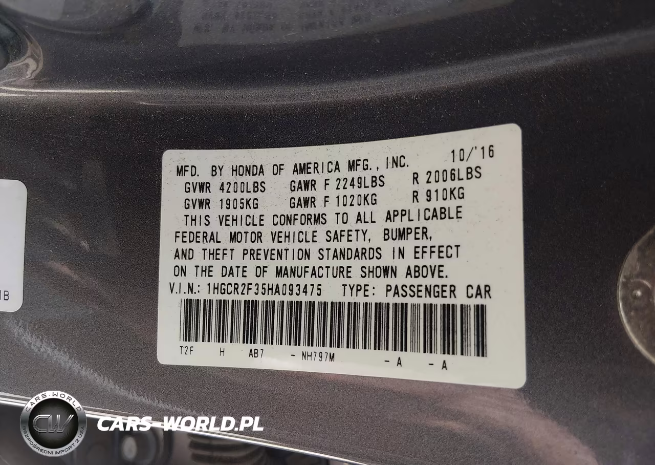 2017 Honda Accord Lx VIN:1HGCR2F35HA093475 - 9