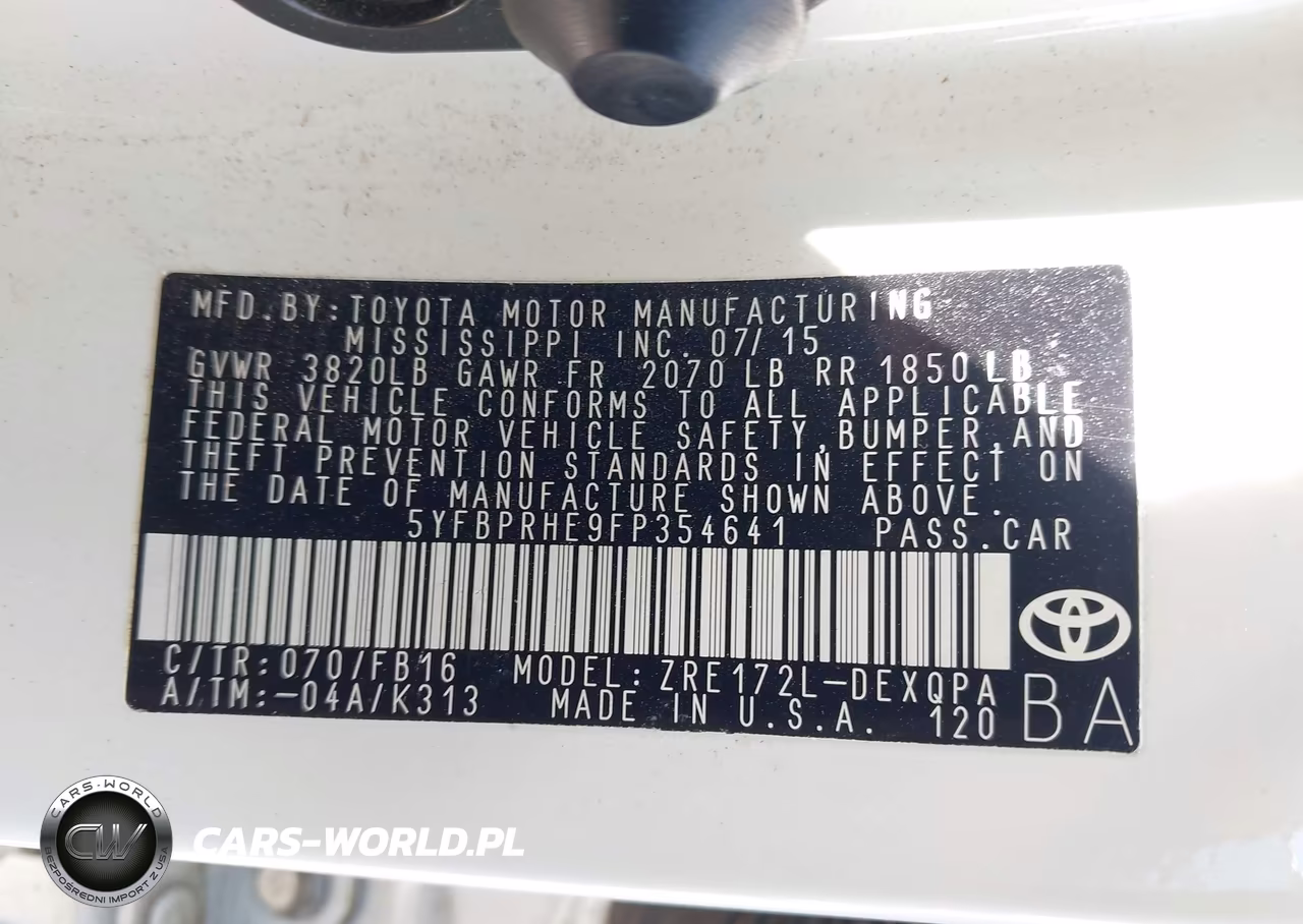 2015 Toyota Corolla Le Eco VIN:5YFBPRHE9FP354641 - 9