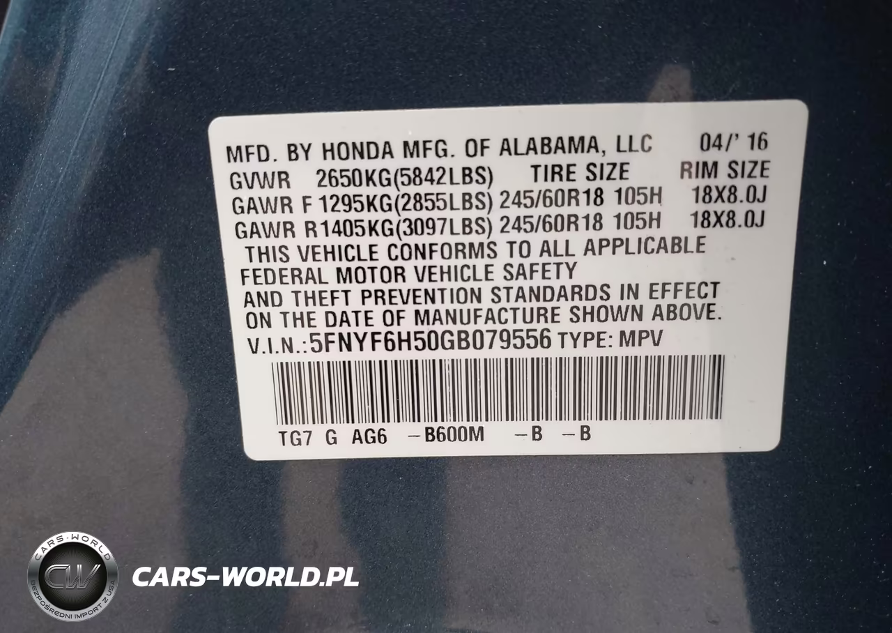 2016 Honda Pilot Ex-L VIN:5FNYF6H50GB079556 - 9