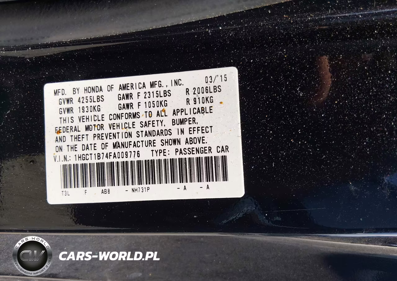 2015 Honda Accord Ex VIN:1HGCT1B74FA009776 - 9