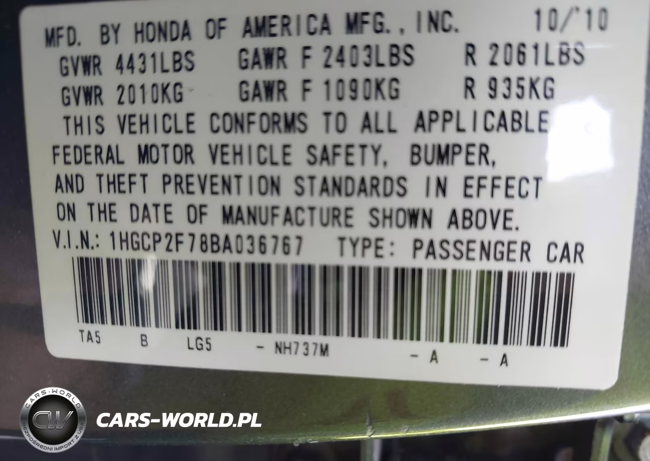 2011 Honda Accord 2.4 Ex VIN:1HGCP2F78BA036767 - 9