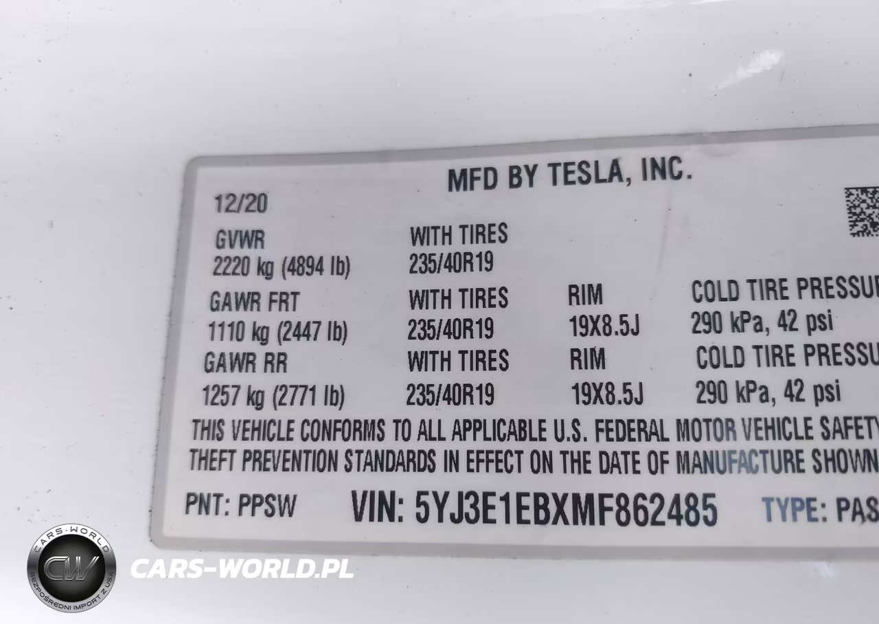 2021 Tesla Model 3 Long Range Dual Motor All-Wheel Drive VIN:5YJ3E1EBXMF862485 - 9