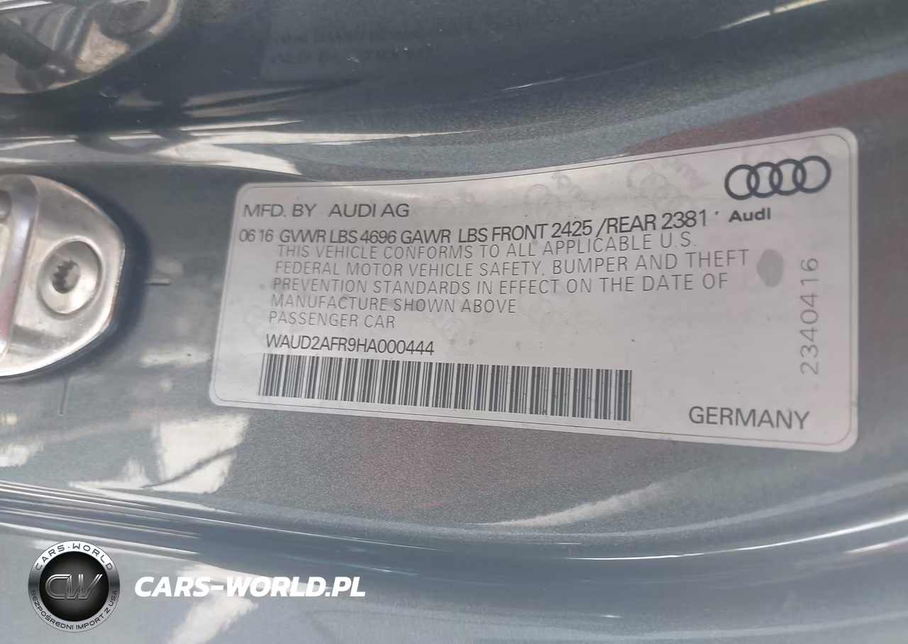 2017 Audi A5 Sport VIN:WAUD2AFR9HA000444 - 9