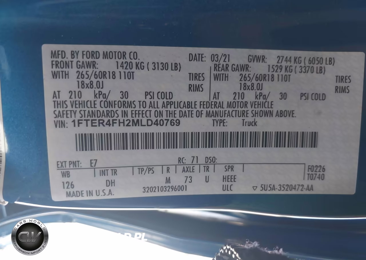 2021 Ford Ranger Lariat VIN:1FTER4FH2MLD40769 - 9