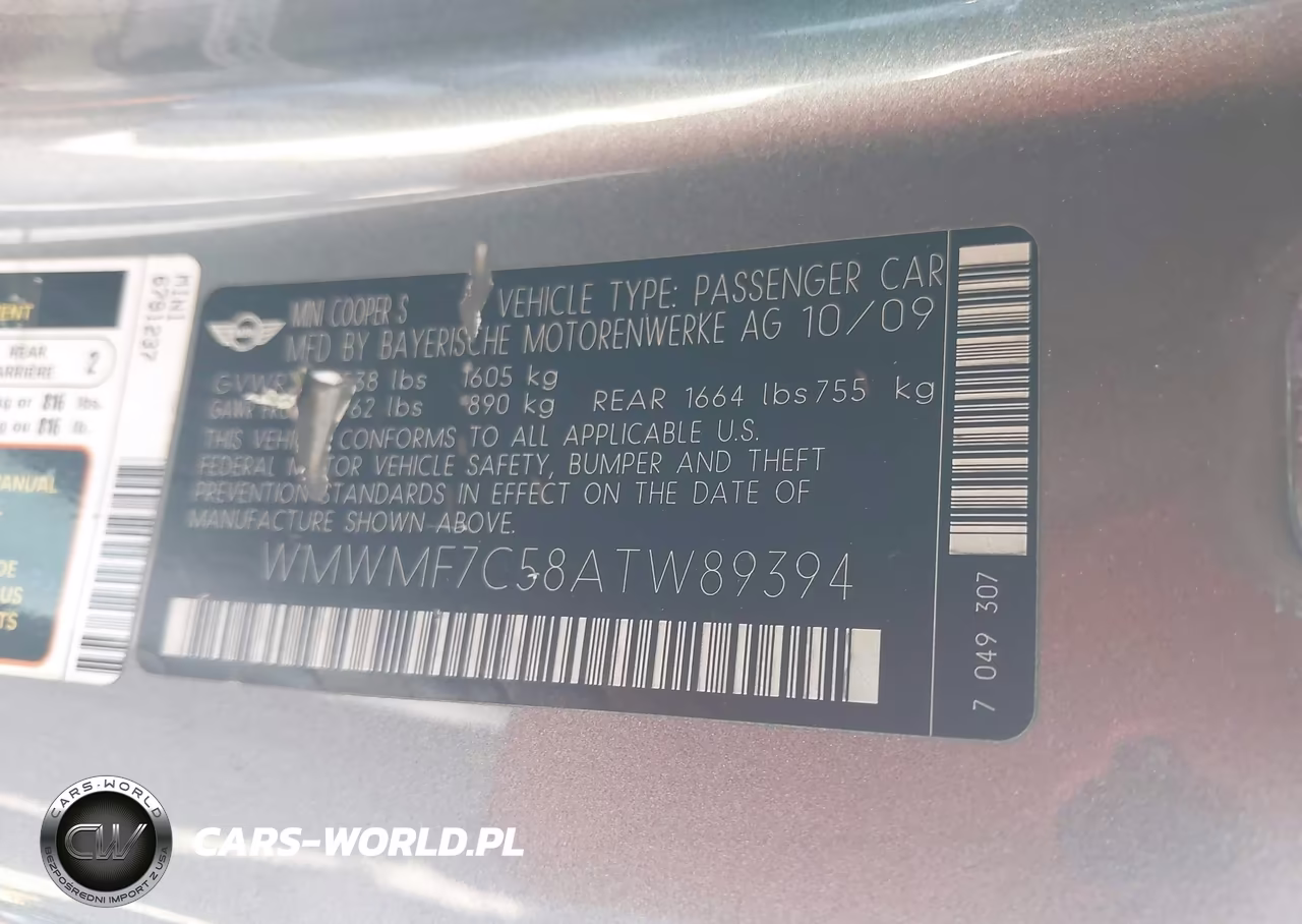 2010 Mini Cooper S VIN:WMWMF7C58ATW89394 - 9