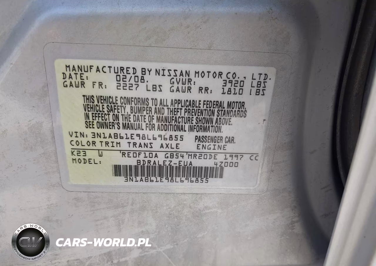 2008 Nissan Sentra 2.0 S VIN:3N1AB61E98L696855 - 9
