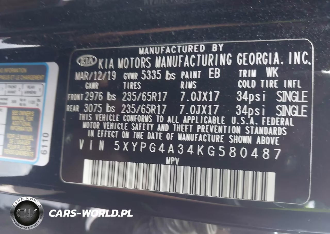 2019 Kia Sorento 2.4L L VIN:5XYPG4A34KG580487 - 9