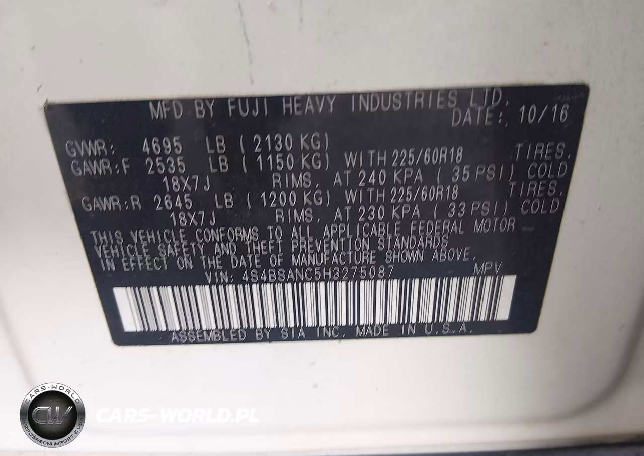 2017 Subaru Outback 2.5I Limited VIN:4S4BSANC5H3275087 - 9
