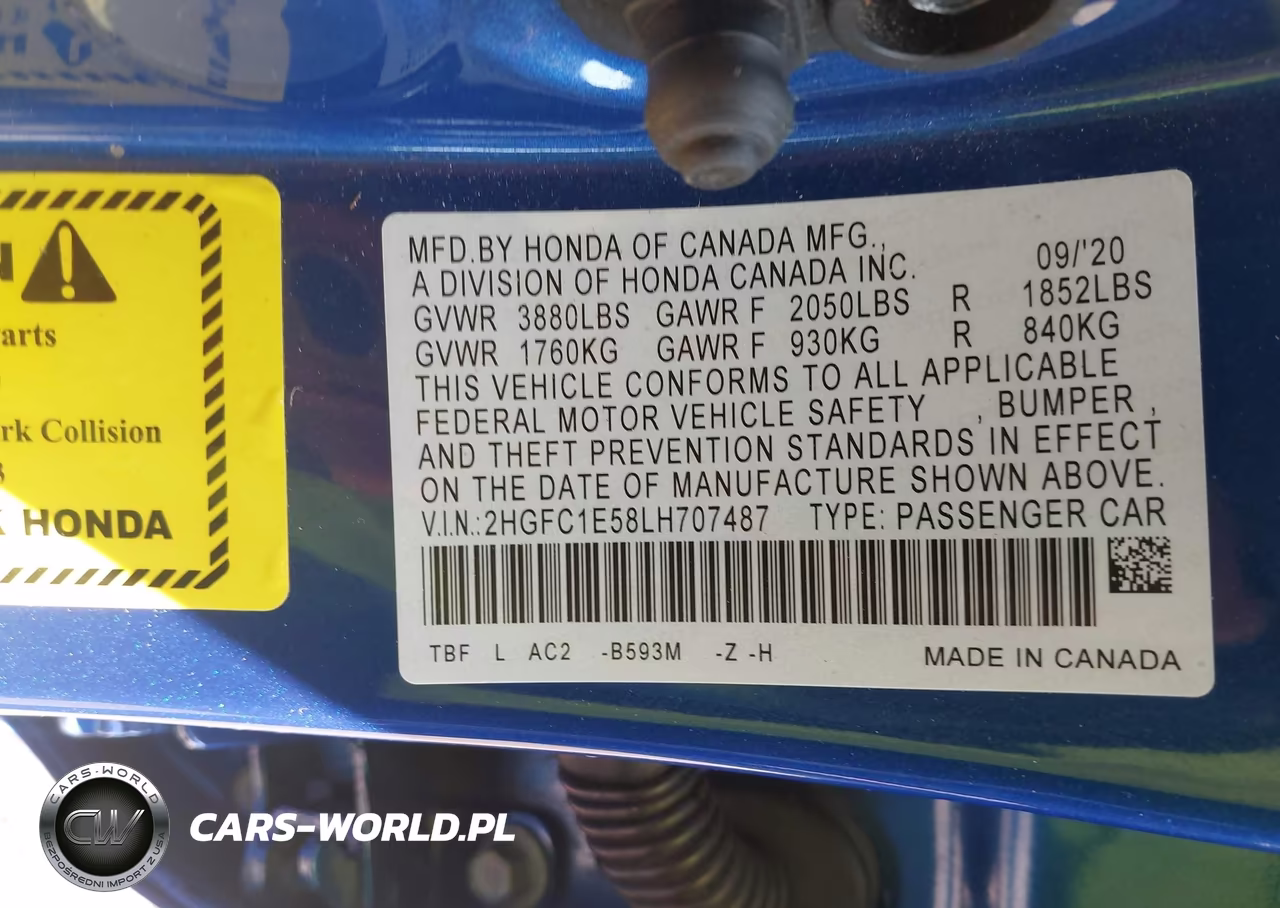 2020 Honda Civic Si Sedan VIN:2HGFC1E58LH707487 - 9