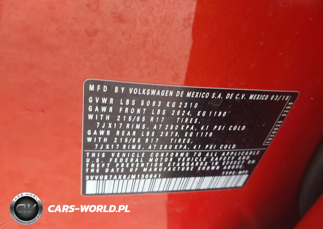2018 Volkswagen Tiguan 2.0T S VIN:3VV0B7AX8JM130641 - 9