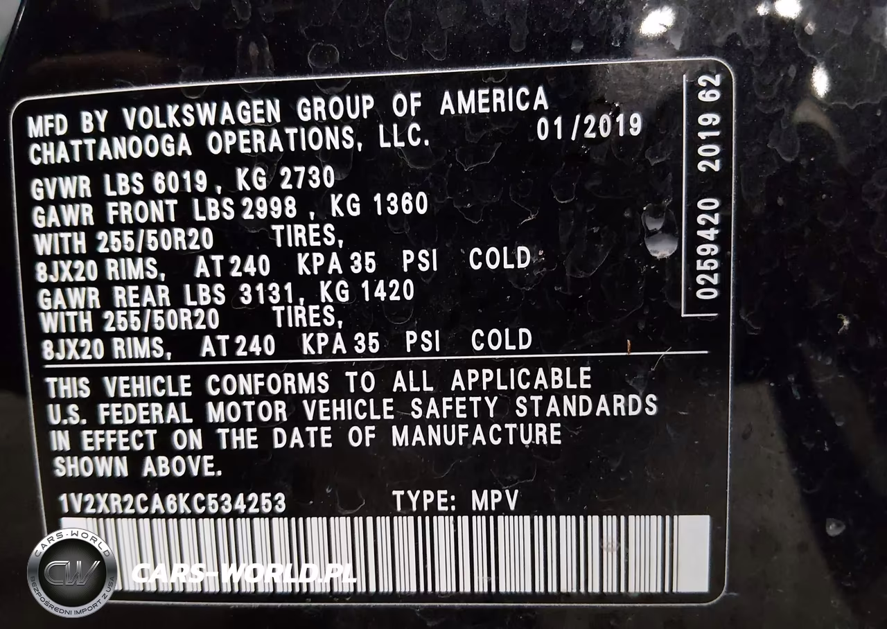 2019 Volkswagen Atlas 3.6L V6 Se W-Technology R-Line VIN:1V2XR2CA6KC534253 - 9