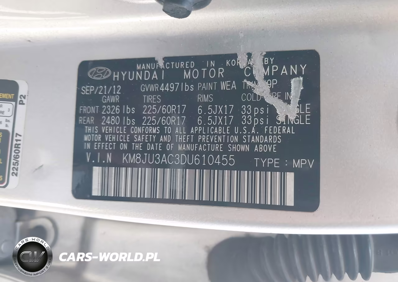 2013 Hyundai Tucson Gls VIN:KM8JU3AC3DU610455 - 9