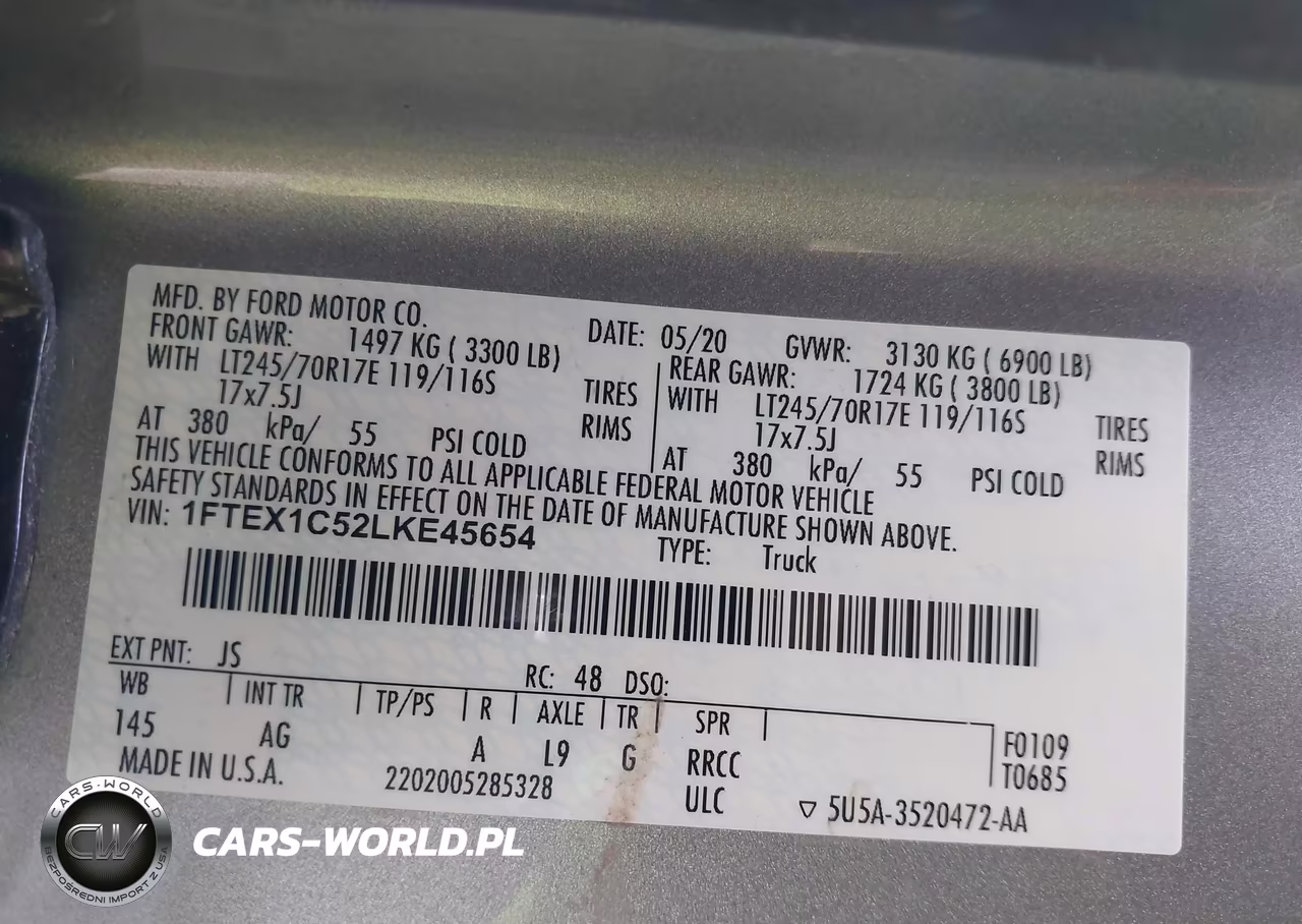 2020 Ford F-150 Xl VIN:1FTEX1C52LKE45654 - 9