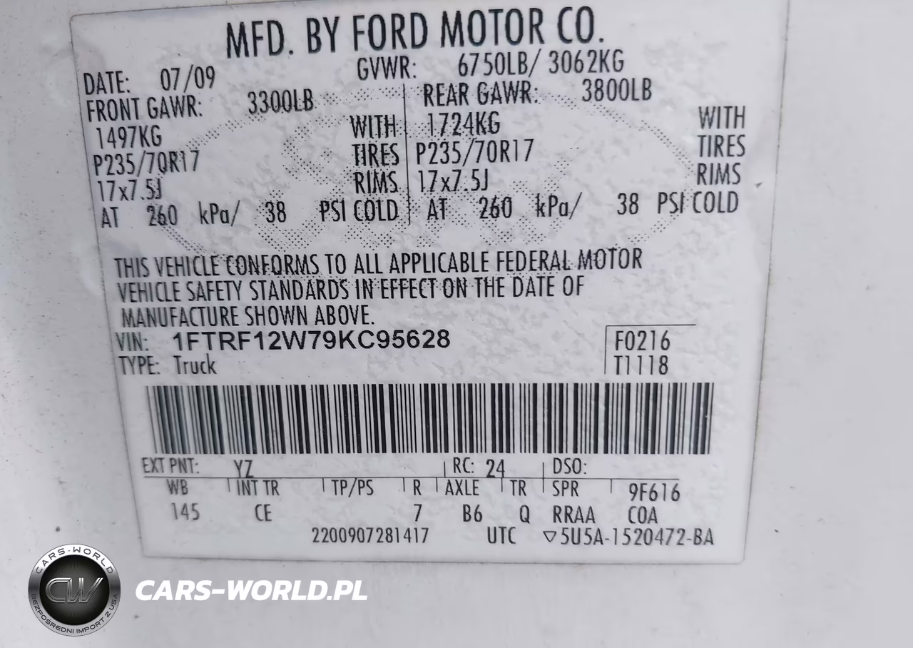 2009 Ford F-150 Stx-Xl-Xlt-Xlt W-Midbox Prep VIN:1FTRF12W79KC95628 - 9