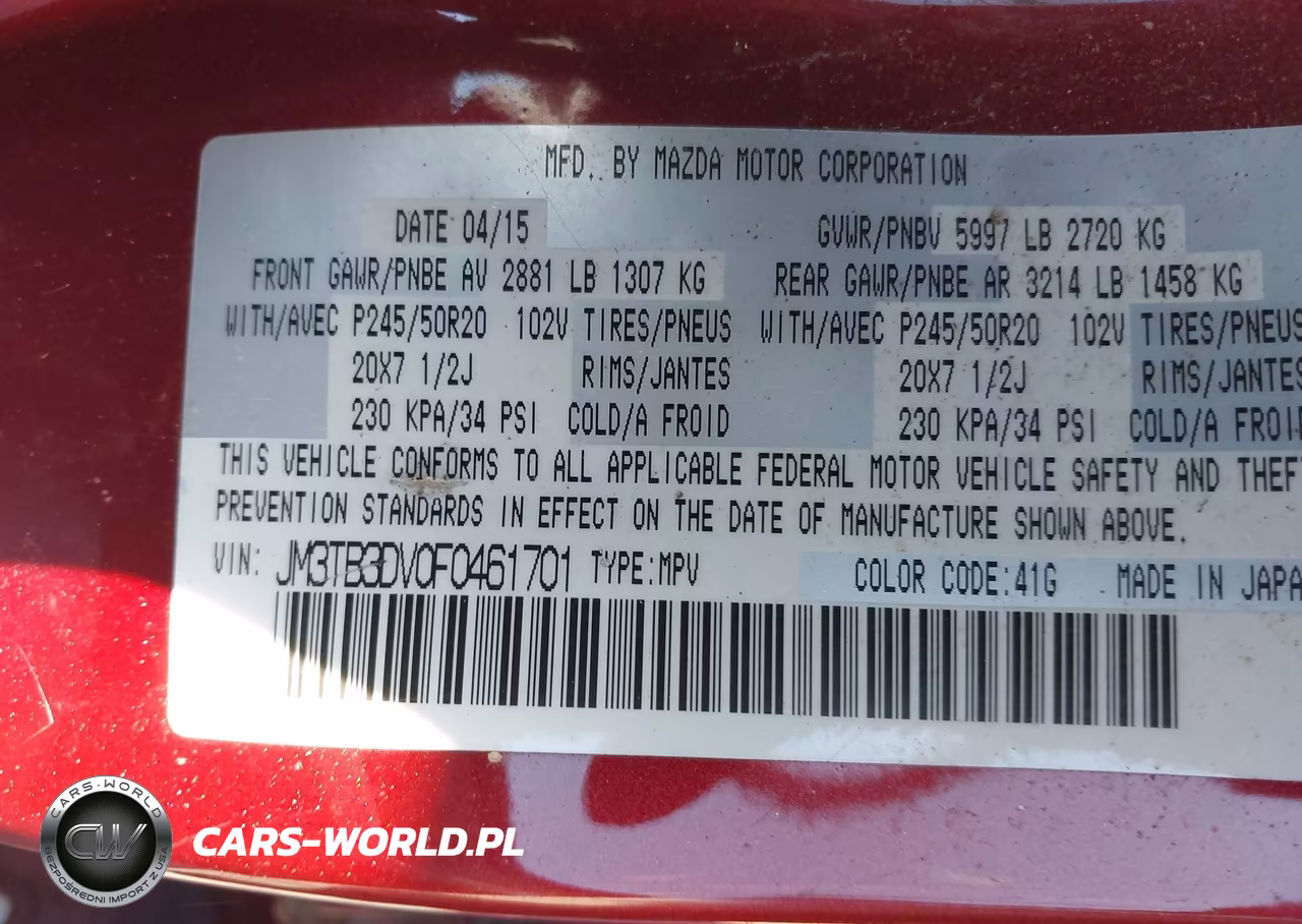 2015 Mazda Cx-9 Grand Touring VIN:JM3TB3DV0F0461701 - 9