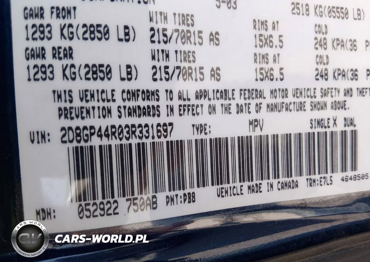 2003 Dodge Grand Caravan Sport VIN:2D8GP44R03R331697 - 9