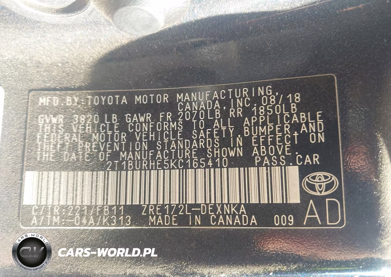2019 Toyota Corolla Le VIN:2T1BURHE5KC165410 - 9
