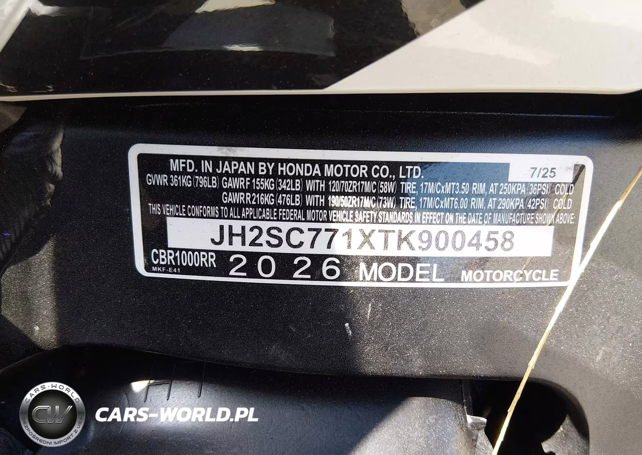 2026 Honda Cbr1000 Rr VIN:JH2SC771XTK900458 - 10