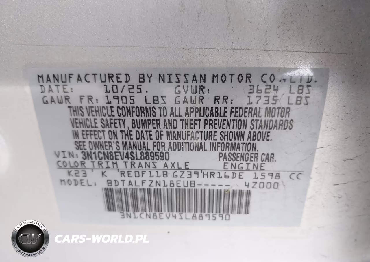 2025 Nissan Versa Sv VIN:3N1CN8EV4SL889590 - 9
