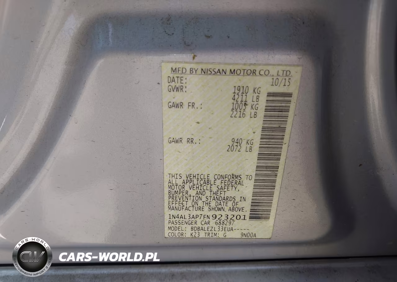 2015 Nissan Altima 2.5-2.5 S-2.5 Sl-2.5 Sv VIN:1N4AL3AP7FN923201 - 9