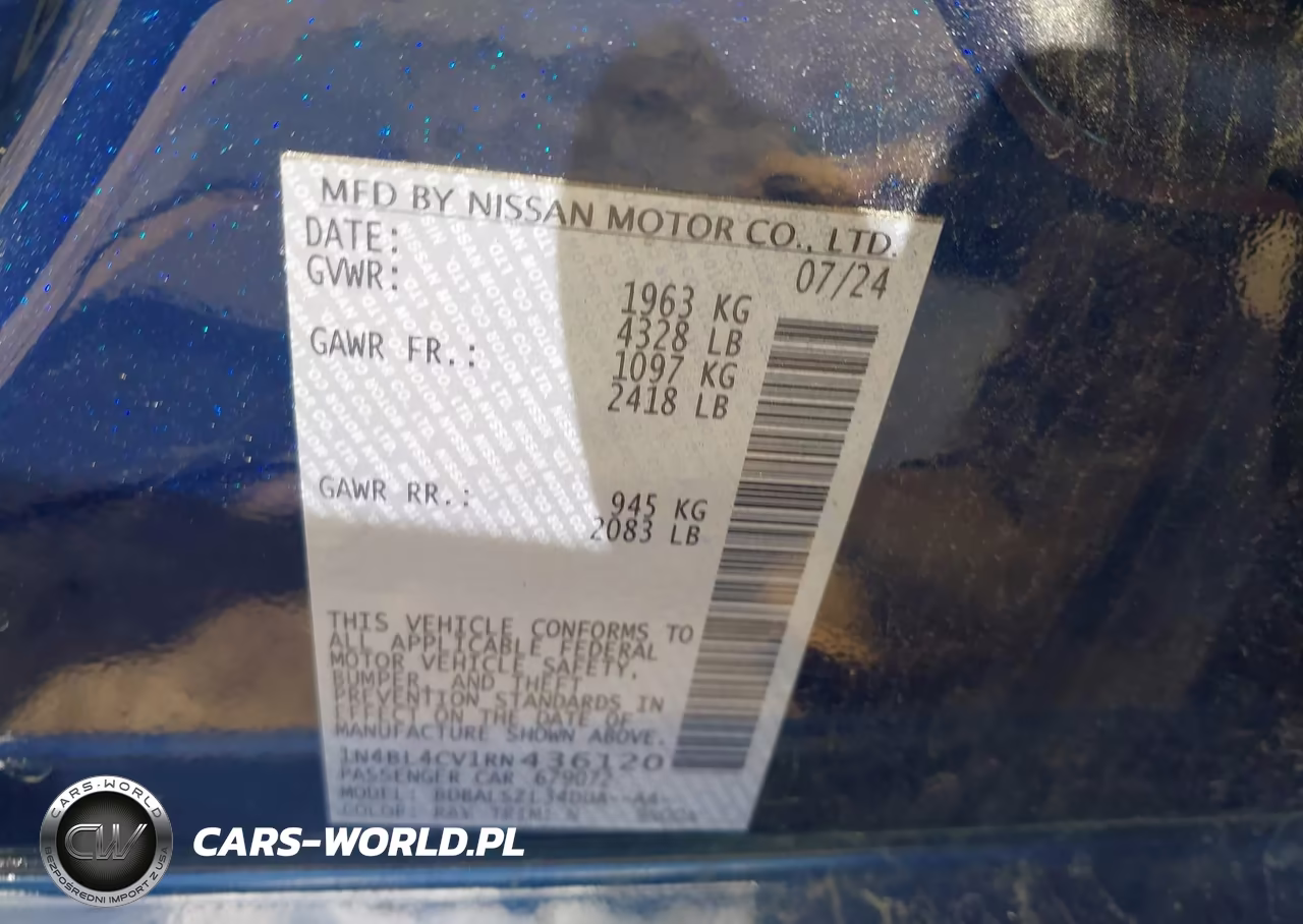 2024 Nissan Altima Sr Fwd VIN:1N4BL4CV1RN436120 - 9