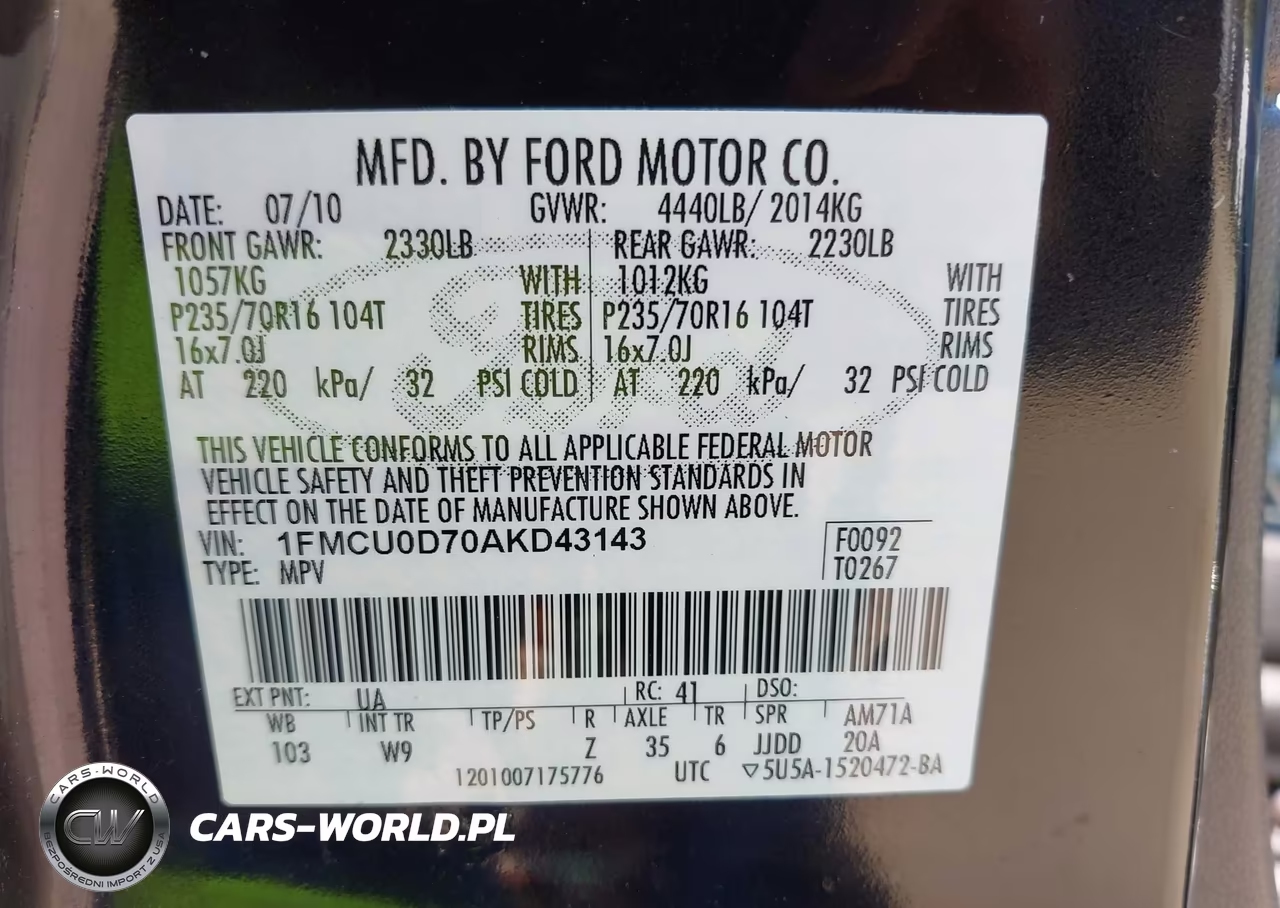 2010 Ford Escape Xlt VIN:1FMCU0D70AKD43143 - 9