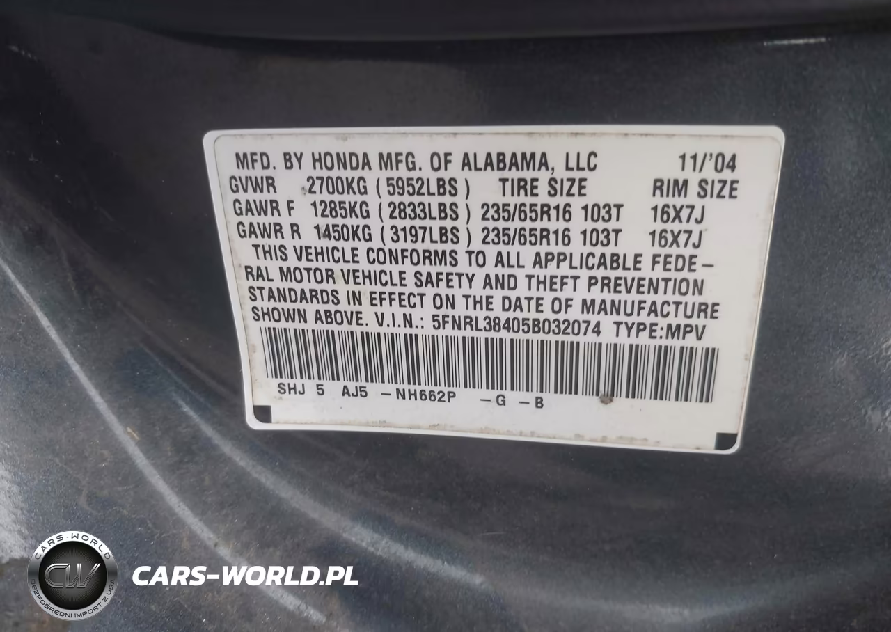 2005 Honda Odyssey Ex VIN:5FNRL38405B032074 - 9