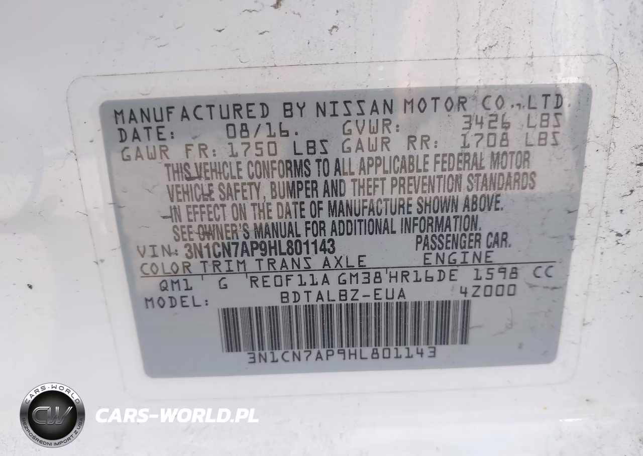 2017 Nissan Versa 1.6 S-1.6 S+-1.6 Sl-1.6 Sv VIN:3N1CN7AP9HL801143 - 9