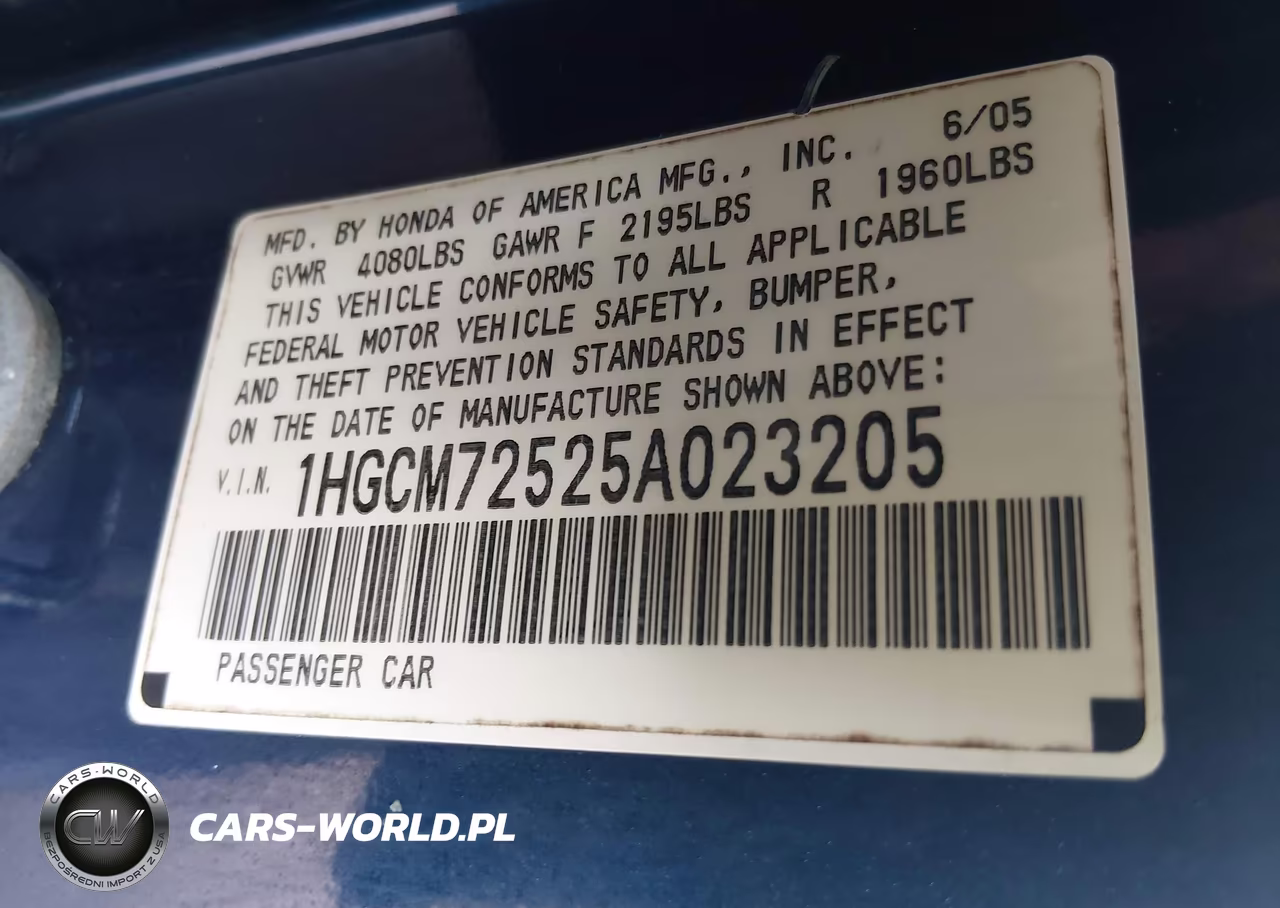 2005 Honda Accord 2.4 Lx Special Edition VIN:1HGCM72525A023205 - 9