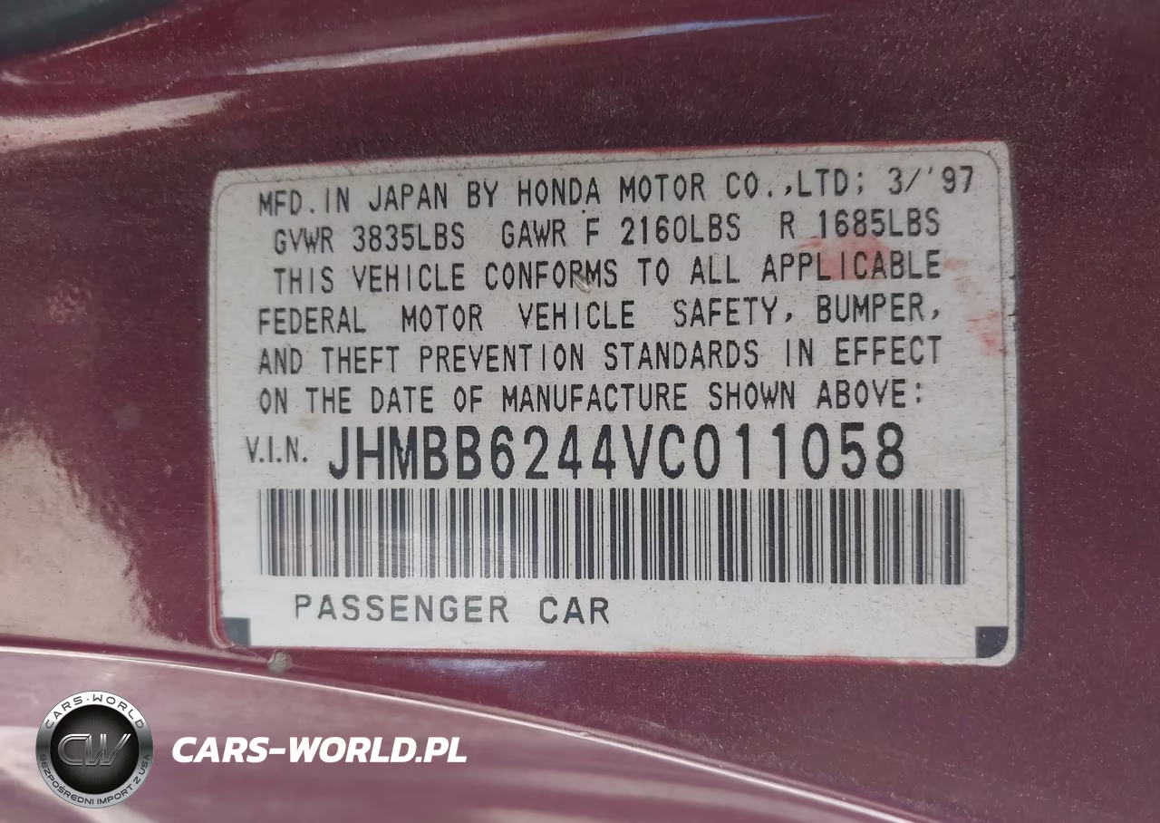 1997 HONDA PRELUDE  VIN:JHMBB6244VC011058 - 9
