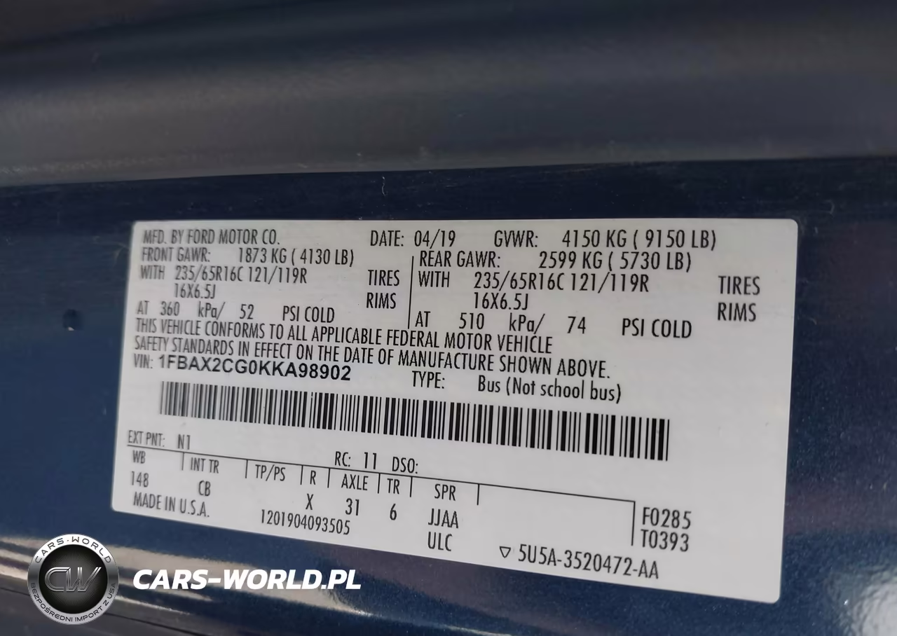 2019 Ford Transit-350 Xl-Xlt VIN:1FBAX2CG0KKA98902 - 9